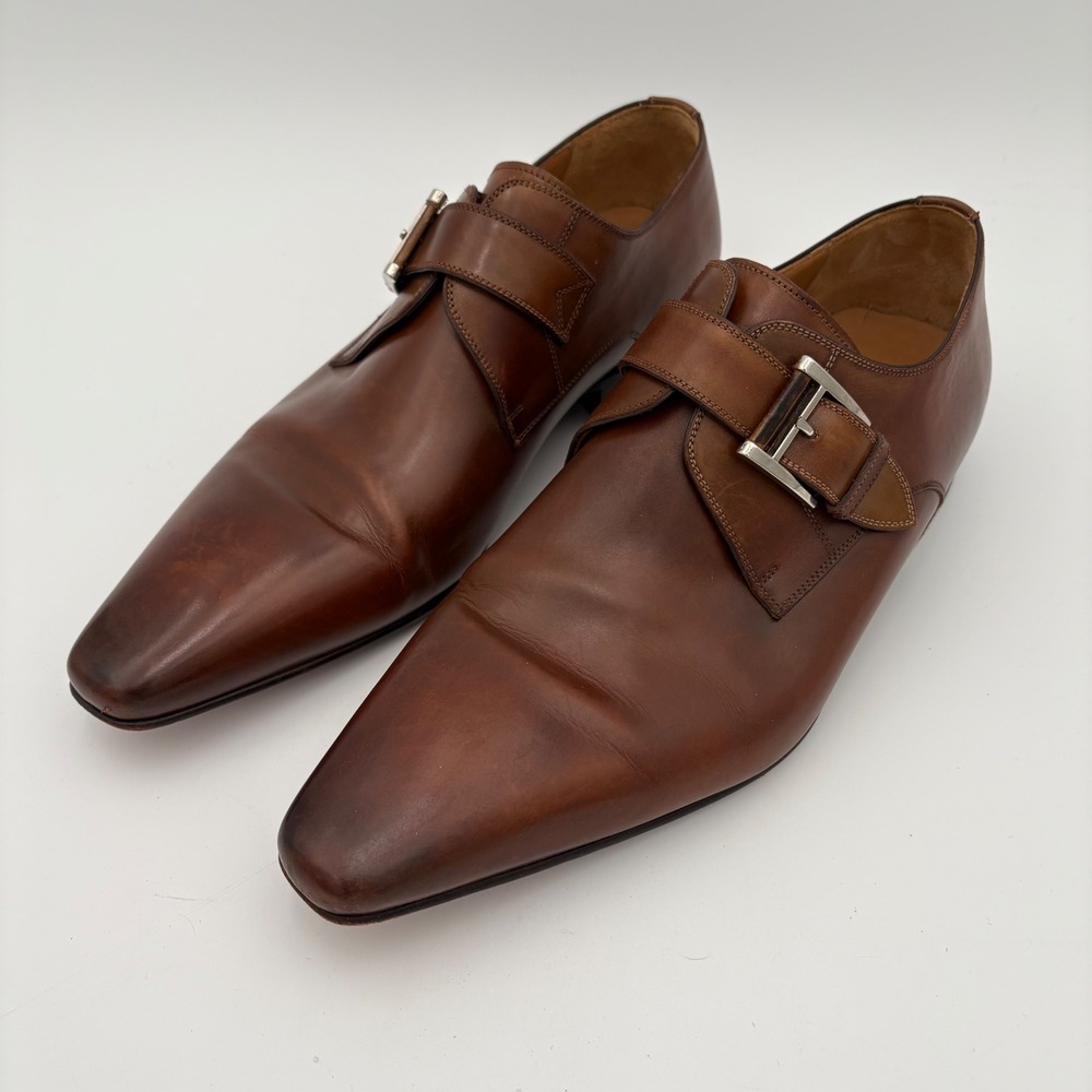 Magnanni Brown Leather Single Monk‎ Strap Dress Shoes Mens 44.5 11.5